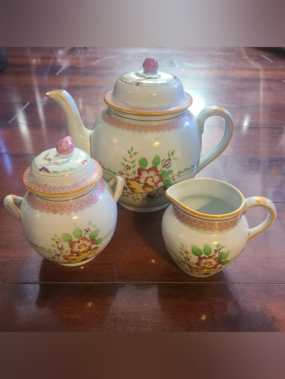 Vintage Adams Calyx Ware Carolynn Tea Set Teapot Sugar Bowl Creamer Hand Painted
